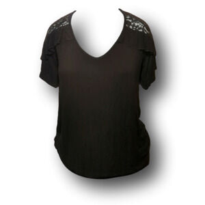 V-NECK tee with lace and ruffle detail